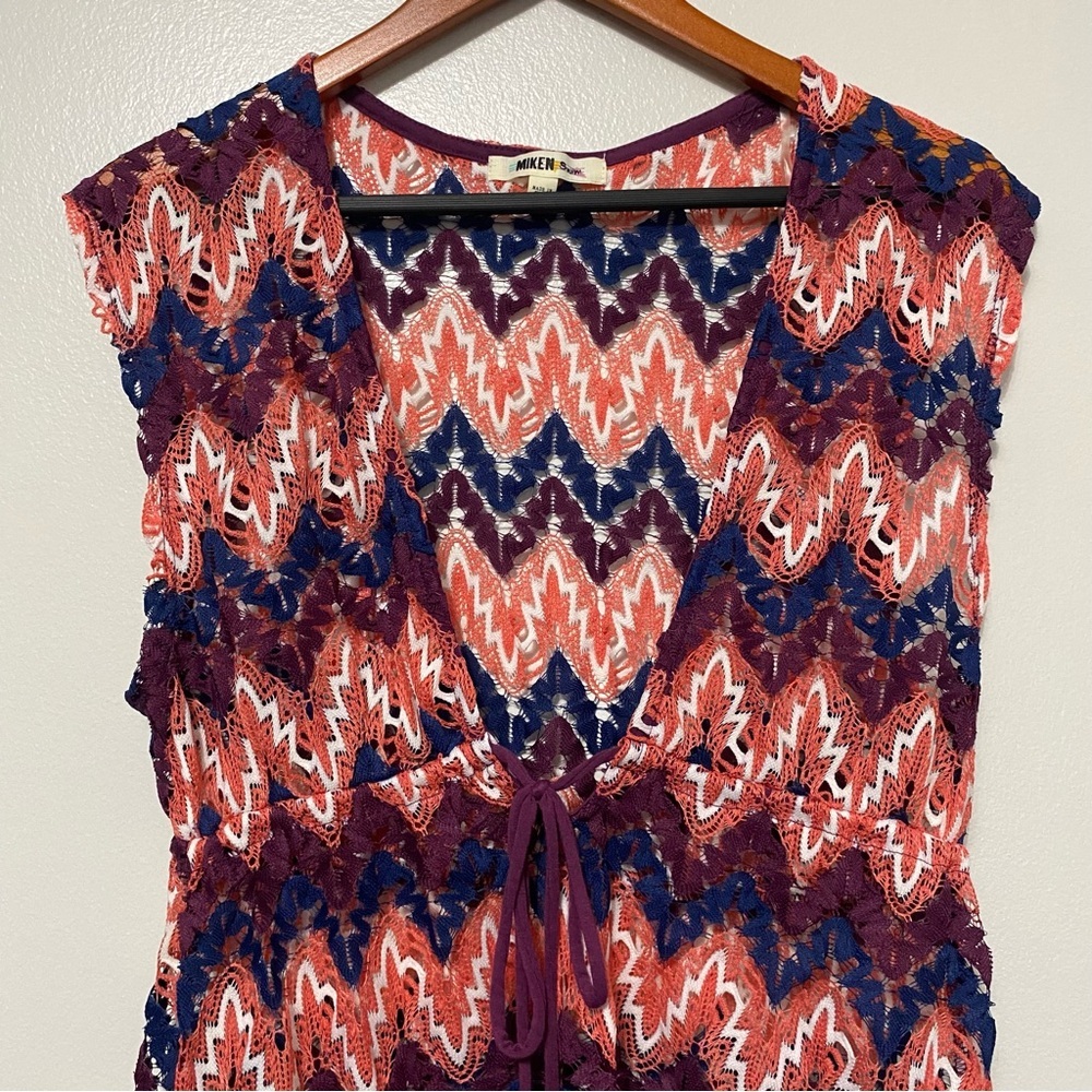 Miken Swim Cover Up Dress Women’s Size M Chevron Crochet Open Knit Drawstring - Picture 8 of 11